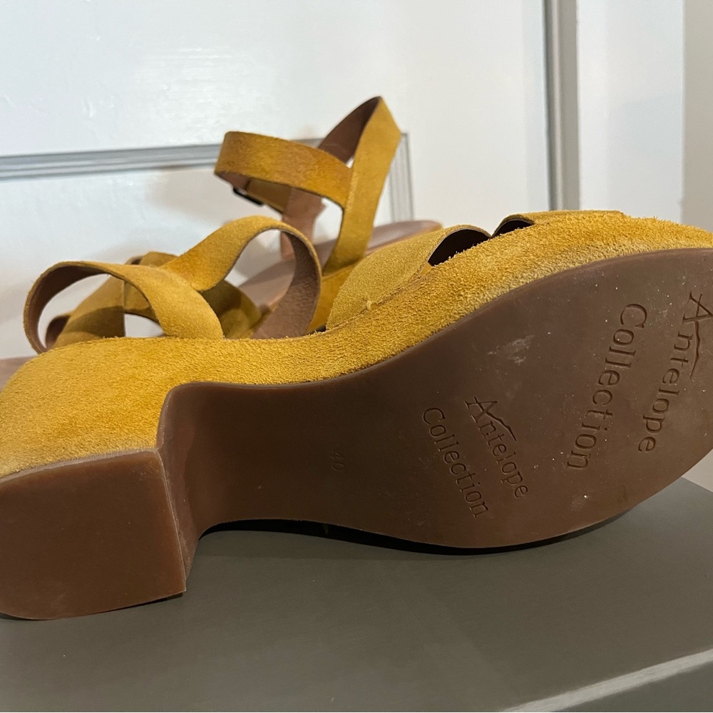 Antelope Mustard Suede Platform Sandals with Ankle Strap - Picture 6 of 9